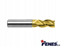 Frez 12 mm, 3-ostrzowy trzpieniowy, krótki do metali lekkich i tworzyw sztucznych DIN844-A K-M-W, HSS TiN Golden Line - FENES