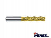 Frez 12 mm, 3-ostrzowy trzpieniowy, długi do metali lekkich i tworzyw sztucznych DIN844-A L-M-W, HSS-E TiN Golden Line - FENES