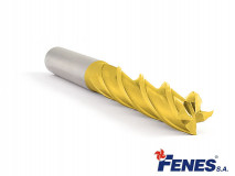 Frez 3 mm, 4-ostrzowy trzpieniowy, długi o ostrzach centralnych z chwytem walcowym DIN844-A L-M-N, HSS-E TiN Golden Line - FENES