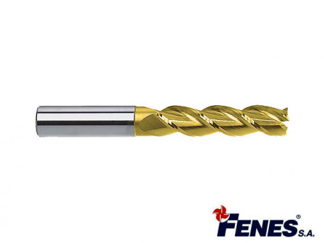 Frez 6 mm, 3-ostrzowy trzpieniowy, długi do metali lekkich i tworzyw sztucznych DIN844-A L-M-W, HSS TiN Golden Line - FENES