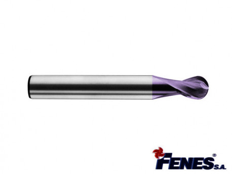 2-Flute Ball Nose End Mill for general machining, short DIN6527-KR, VHM TiAlN - 12MM - FENES