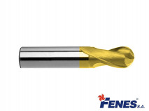 Frez 4 mm, 2-ostrzowy trzpieniowy krótki z czołem kulistym i chwytem walcowym, DIN327-B KR, HSS-E TiN Golden Line - FENES